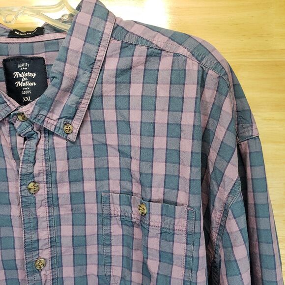Artistry in Motion Men’s XXL Plaid Shirt Purple Blue Button Up Long Sleeve - Picture 1 of 8